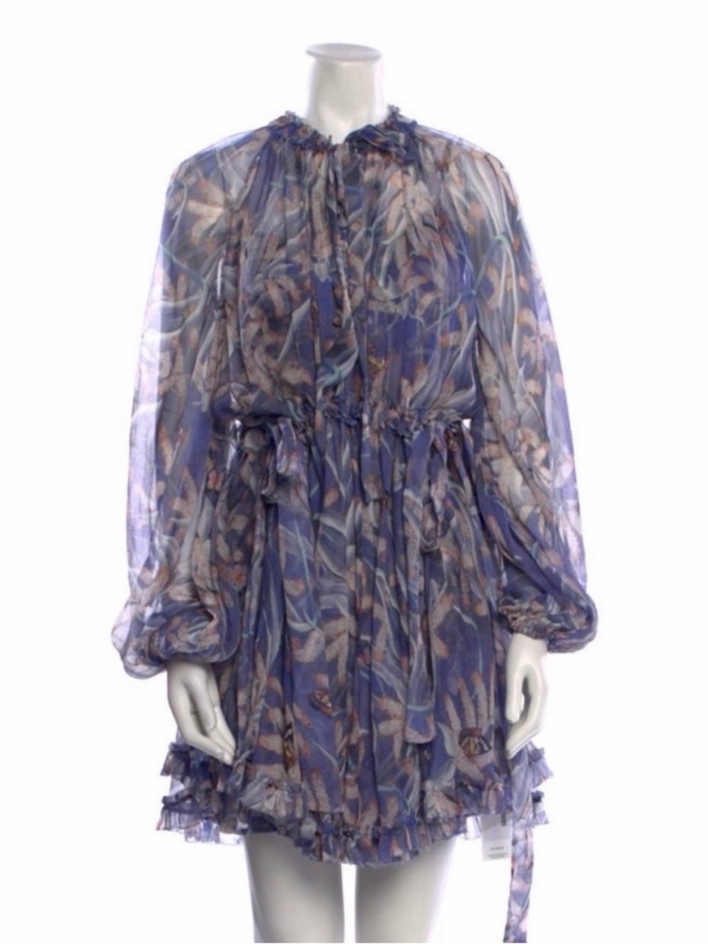 Zimmermann Silk Floral Tie-Waist Mini Dress in Lavender Blue